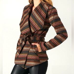 Jack by BB Dakota Aztec Twill Wool Blend Wrap Coat Black Rust Women’s Size Small